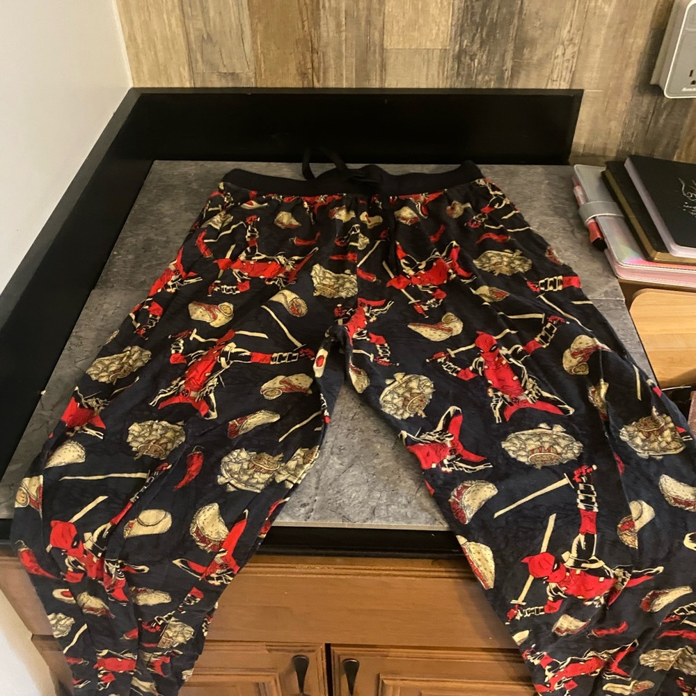 Black and Red Deadpool Print Pants